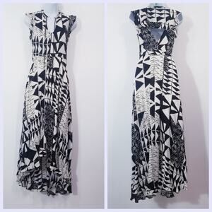 Plenty by Tracy Reese Geometric Print  Maxi Dress High Low Ruffle Keyhole Back